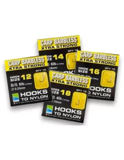 Preston BARBLESS CARP XTRA STRONG HOOKS TO NYLON - SIZE 18 (10)
